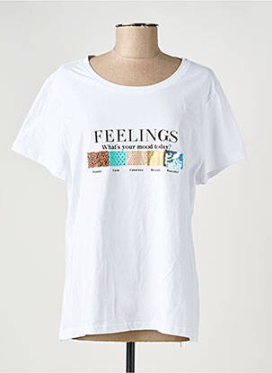 T-shirt sérigraphie floquée manches courtes blanc FELINO femme