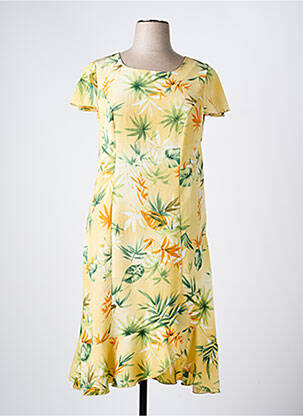 Robe mi-longue imprimé fantaisie manches courtes jaune 20/20 femme