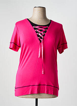 T-shirt stretch manches courtes rose CLAUDE DE SAIVRE femme