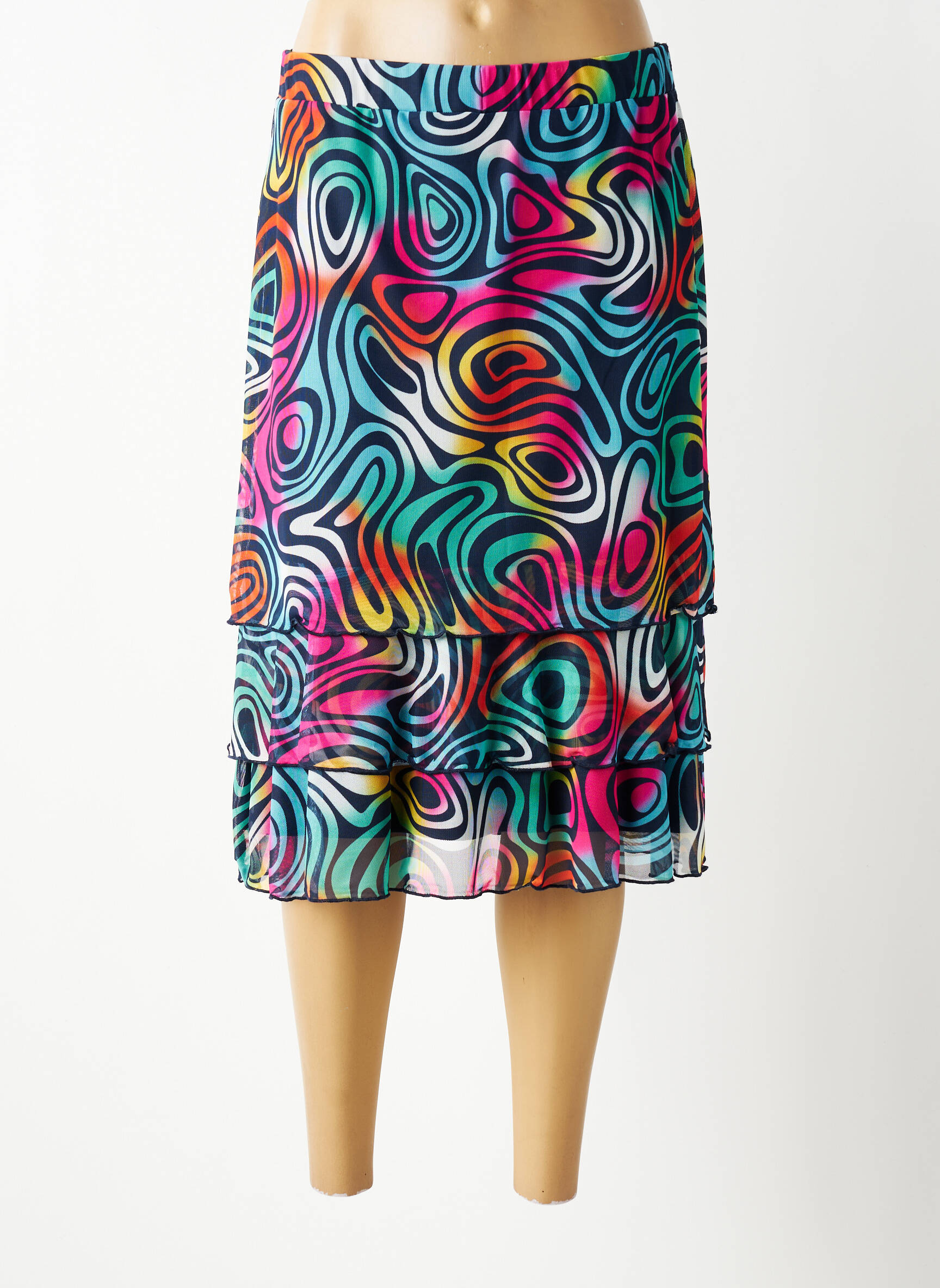 Jupe mi-longue stretch bleu GUY DUBOUIS femme