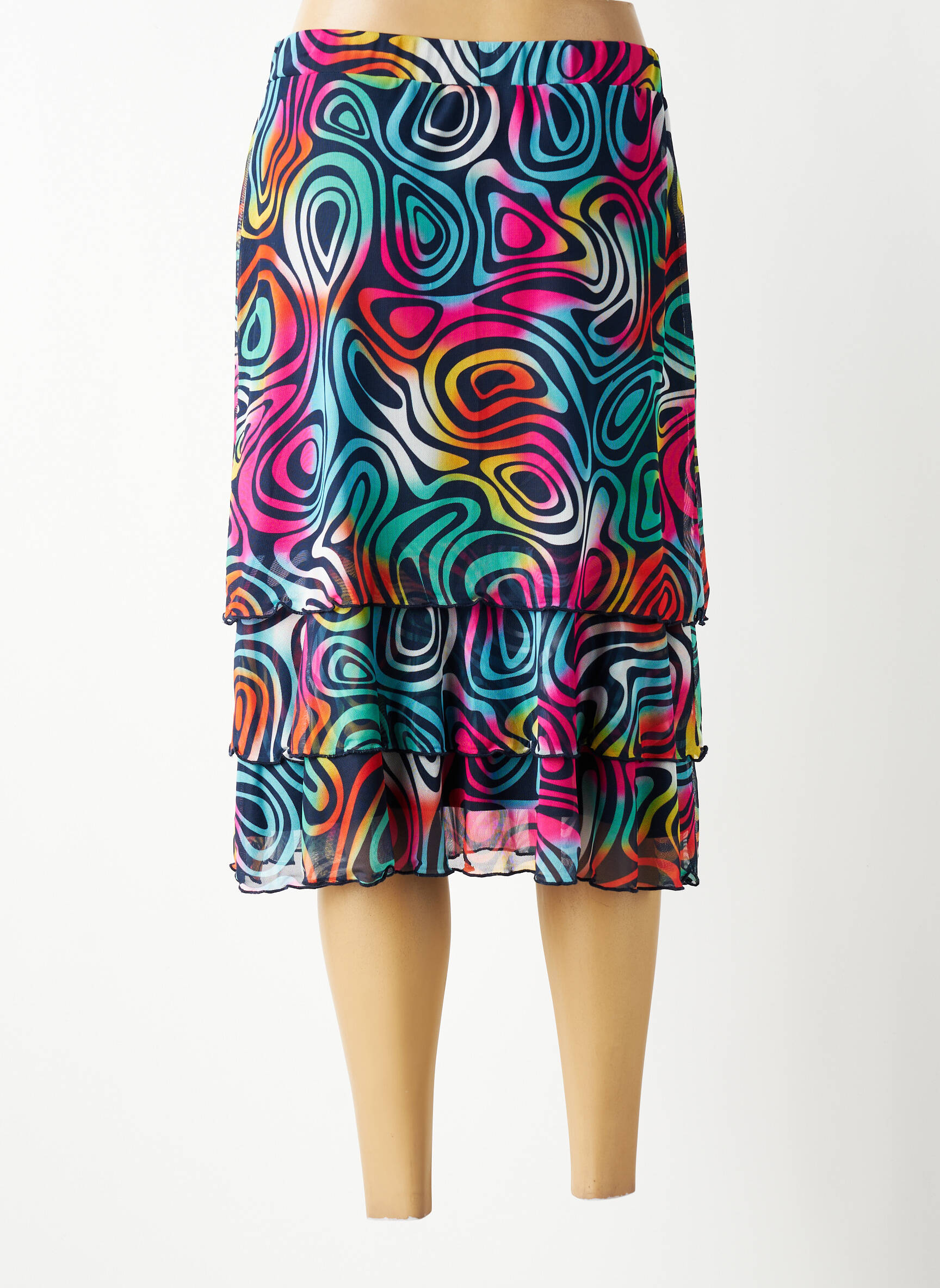 Jupe mi-longue stretch bleu GUY DUBOUIS femme