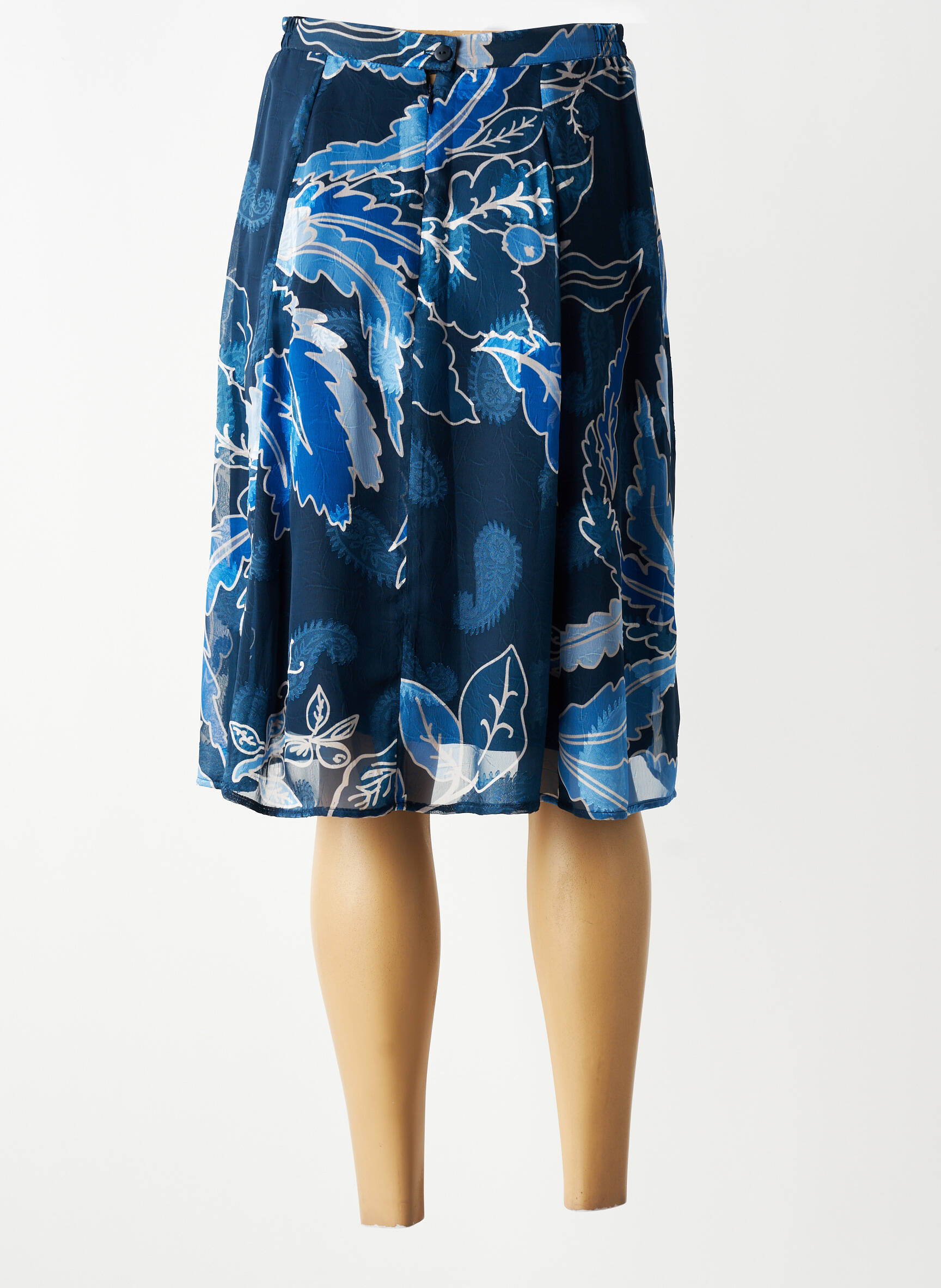 Jupe mi-longue taille à pinces bleu GREGORY PAT femme