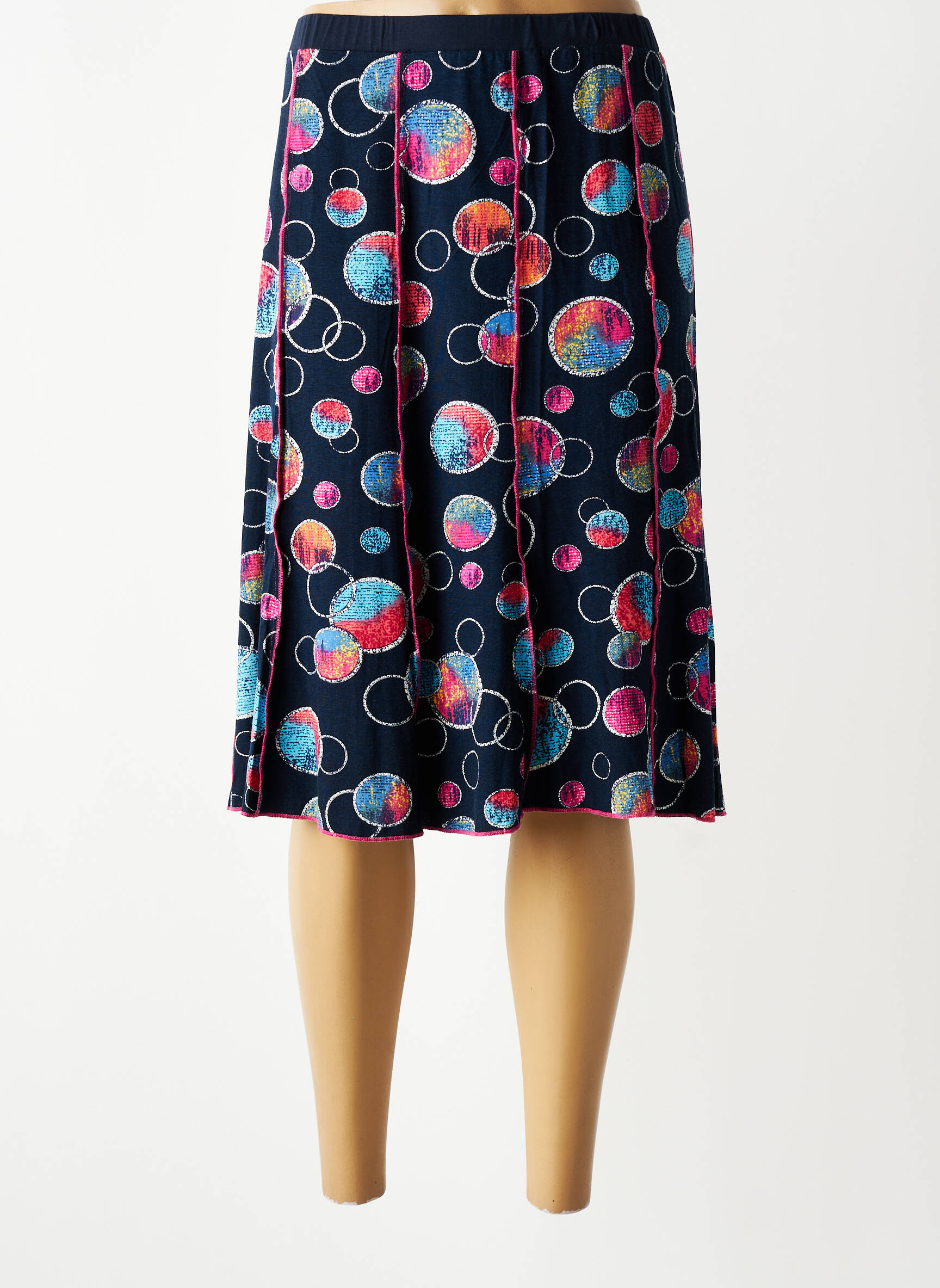 Jupe mi-longue stretch bleu GUY DUBOUIS femme