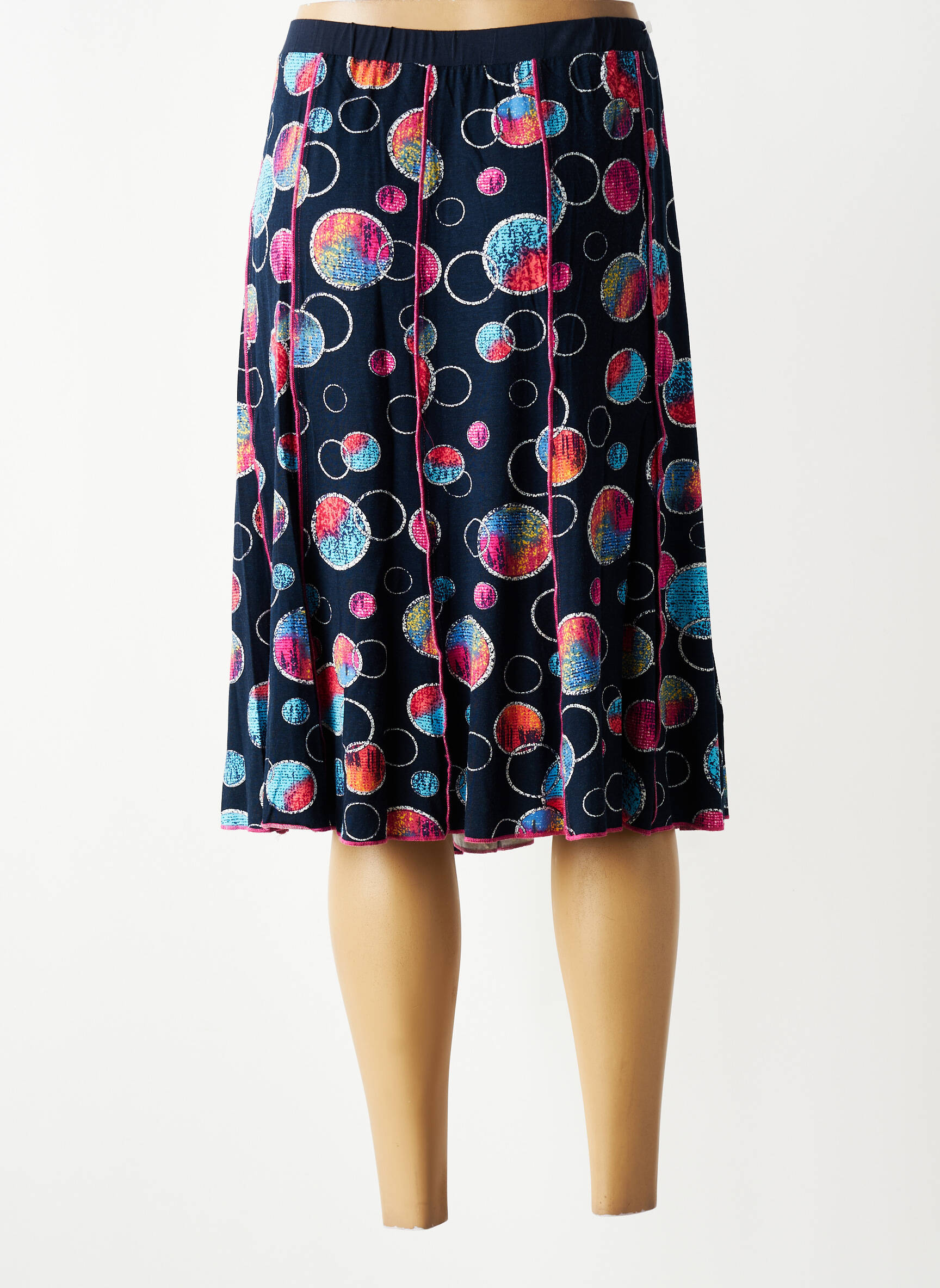 Jupe mi-longue stretch bleu GUY DUBOUIS femme