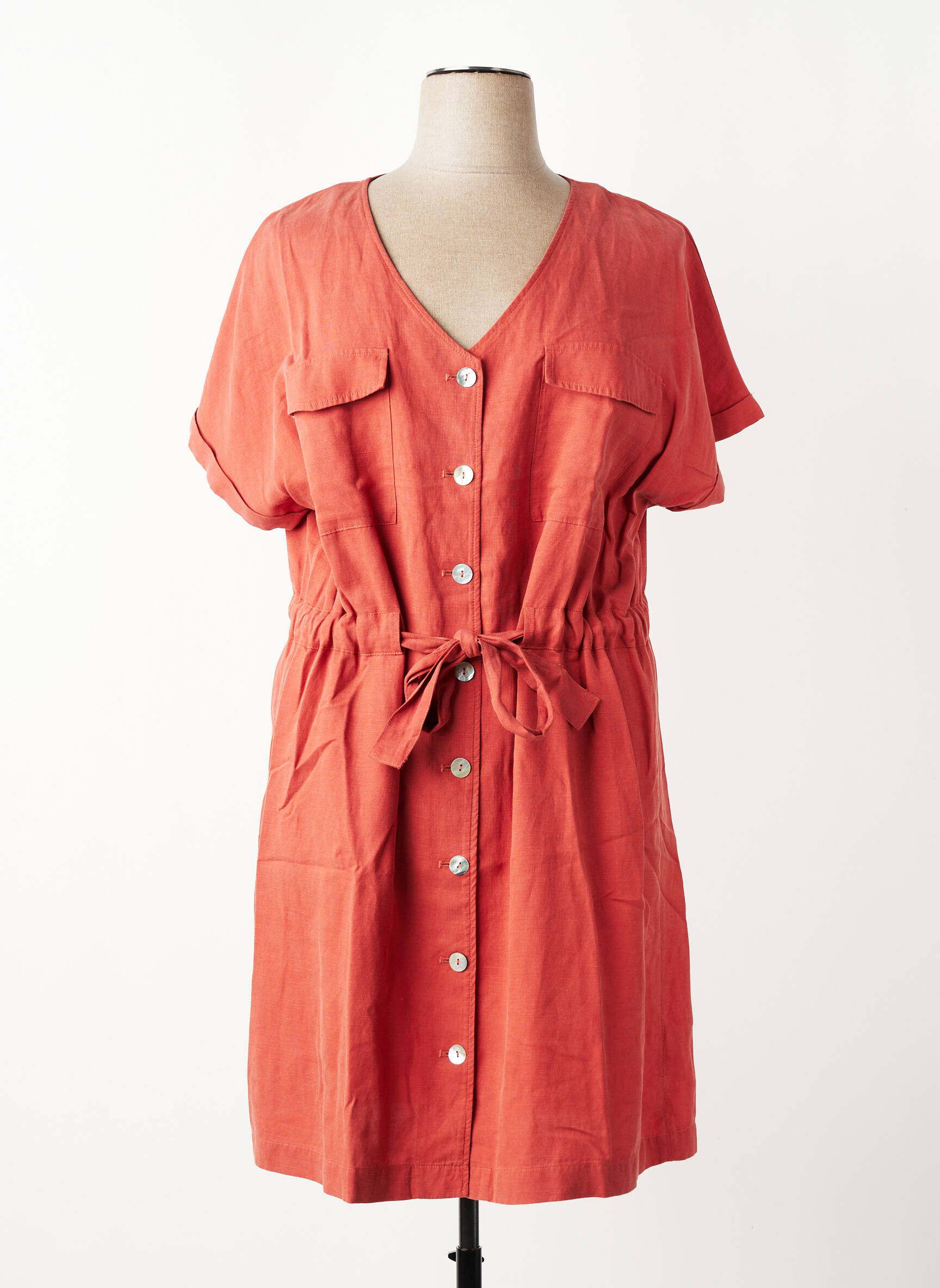 Robe mi-longue manches courtes manches courtes orange C'EST BEAU LA VIE femme