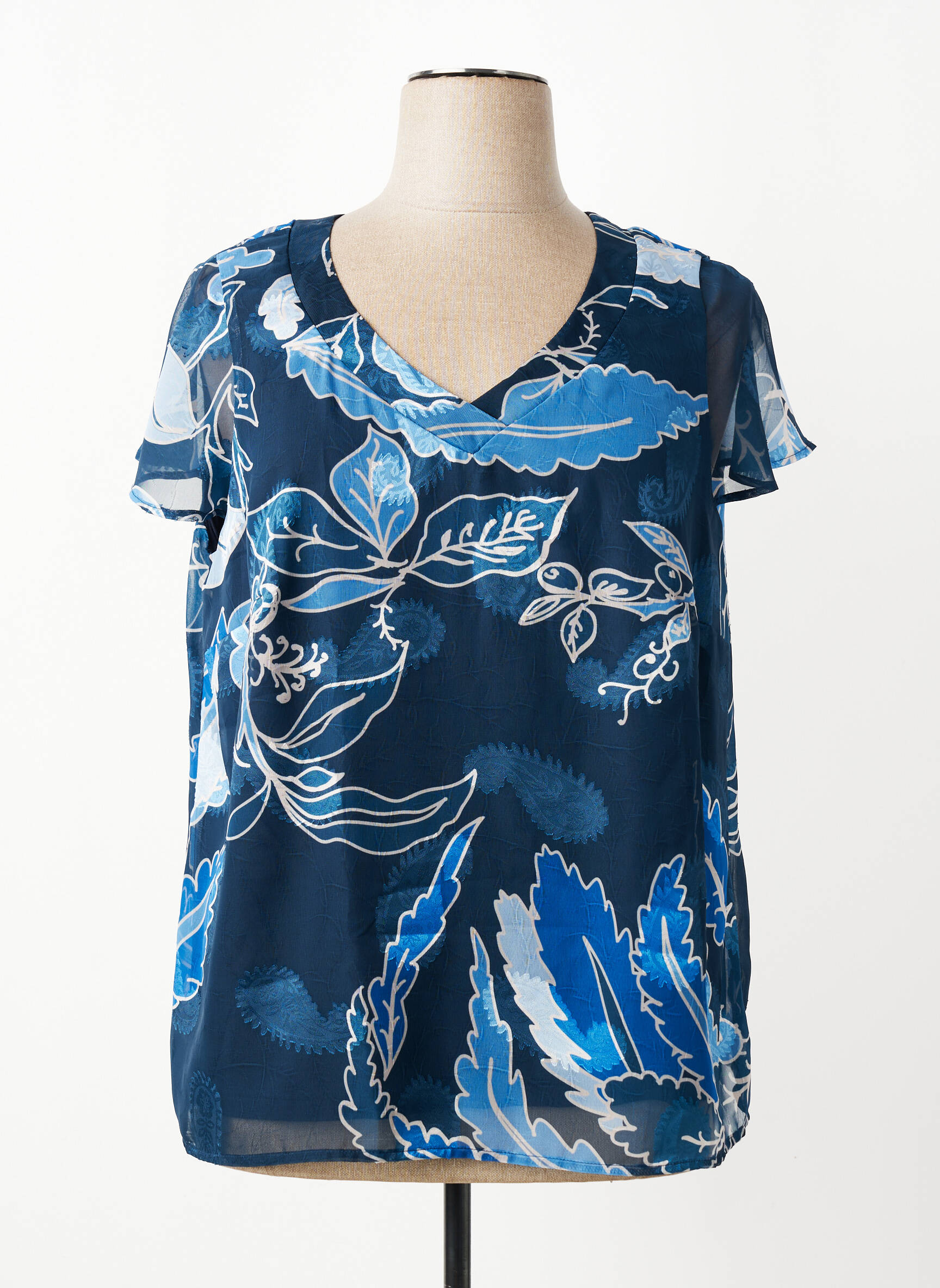 Top imprimé fantaisie manches courtes bleu GREGORY PAT femme