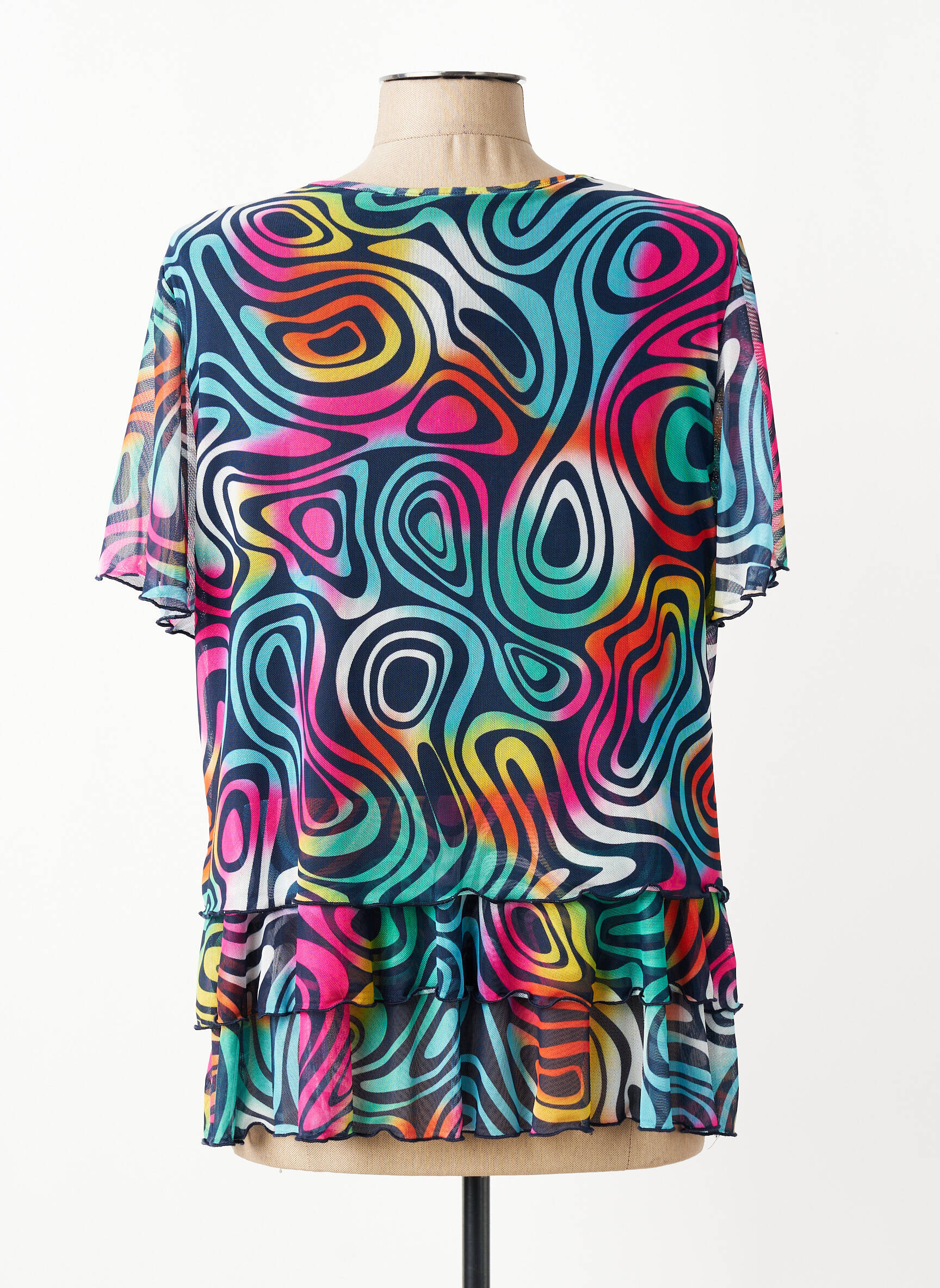 T-shirt imprimé fantaisie manches courtes bleu GUY DUBOUIS femme
