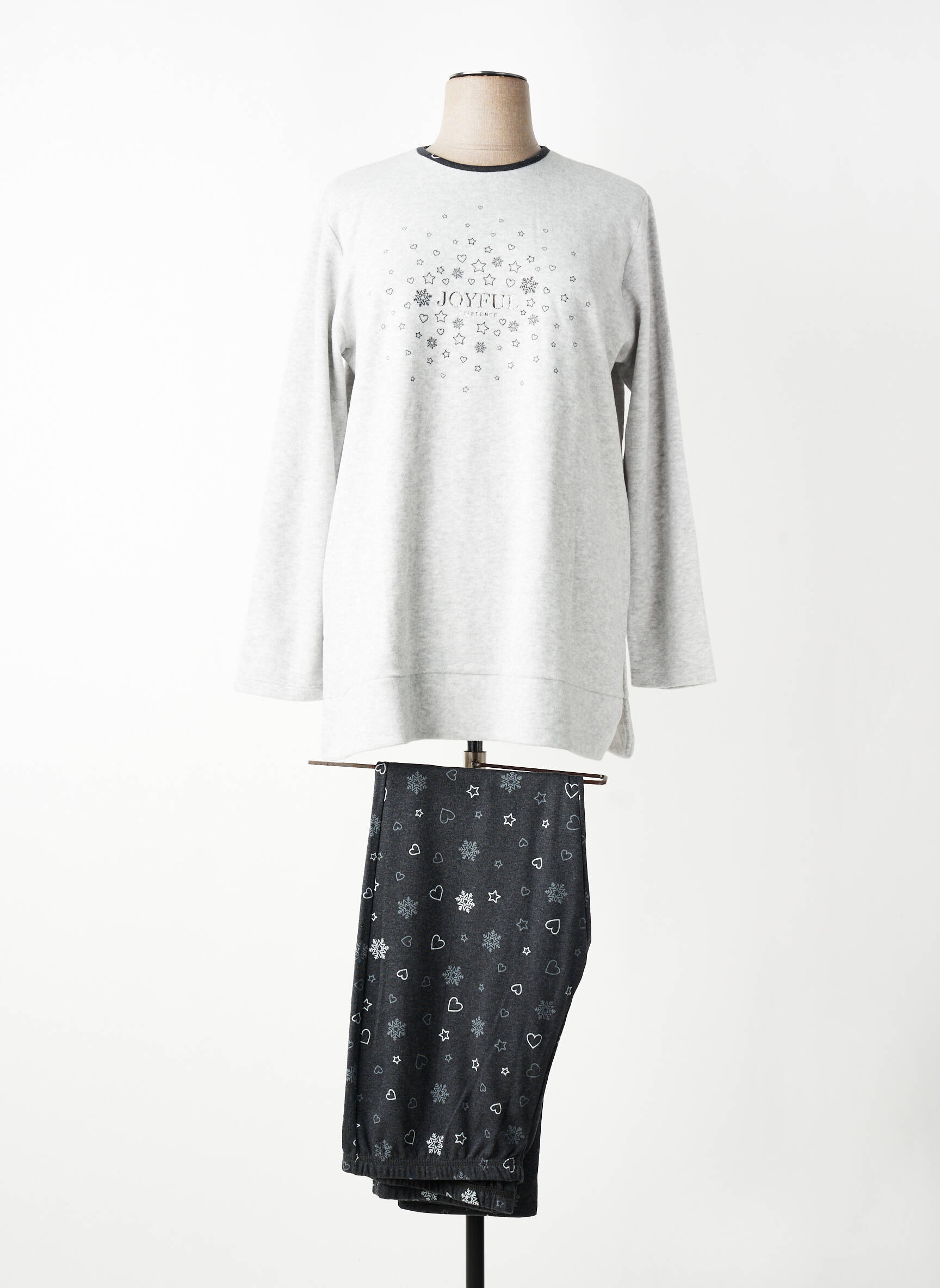 Pyjama coupe droite gris MASSANA femme