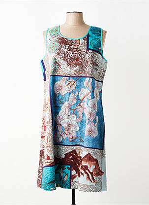 Robe mi-longue imprimé fantaisie sans manche bleu ORIENTIQUE NATURALLY femme