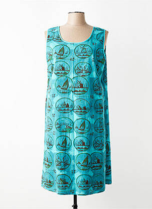 Robe mi-longue imprimé fantaisie sans manche bleu ORIENTIQUE NATURALLY femme
