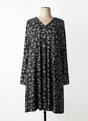 Robe mi-longue imprimé fantaisie manches longues noir CISO femme