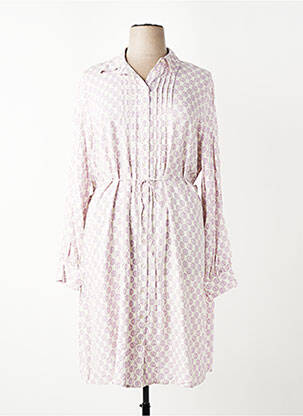 Robe mi-longue imprimé fantaisie manches longues blanc YESTA femme
