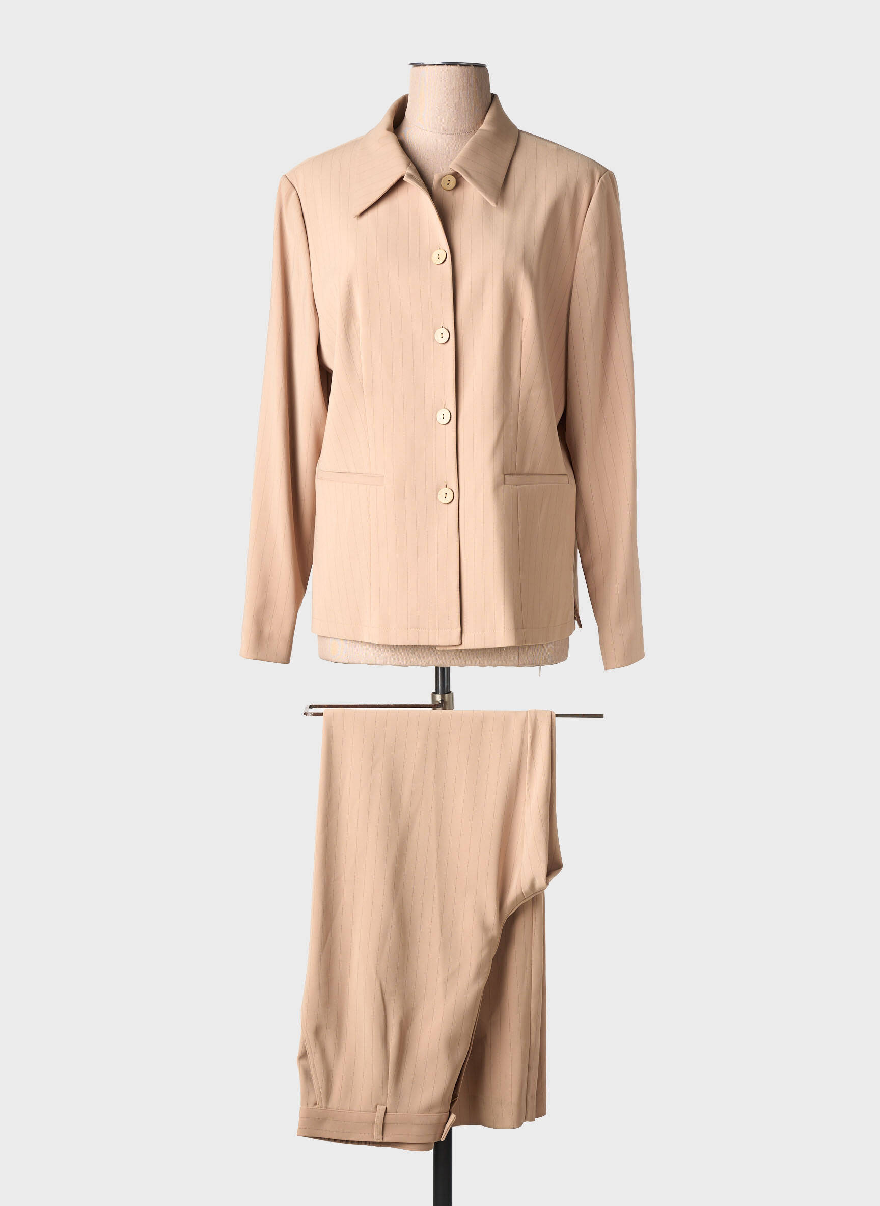 Ensemble pantalon col chemisier beige PRUNELLE femme