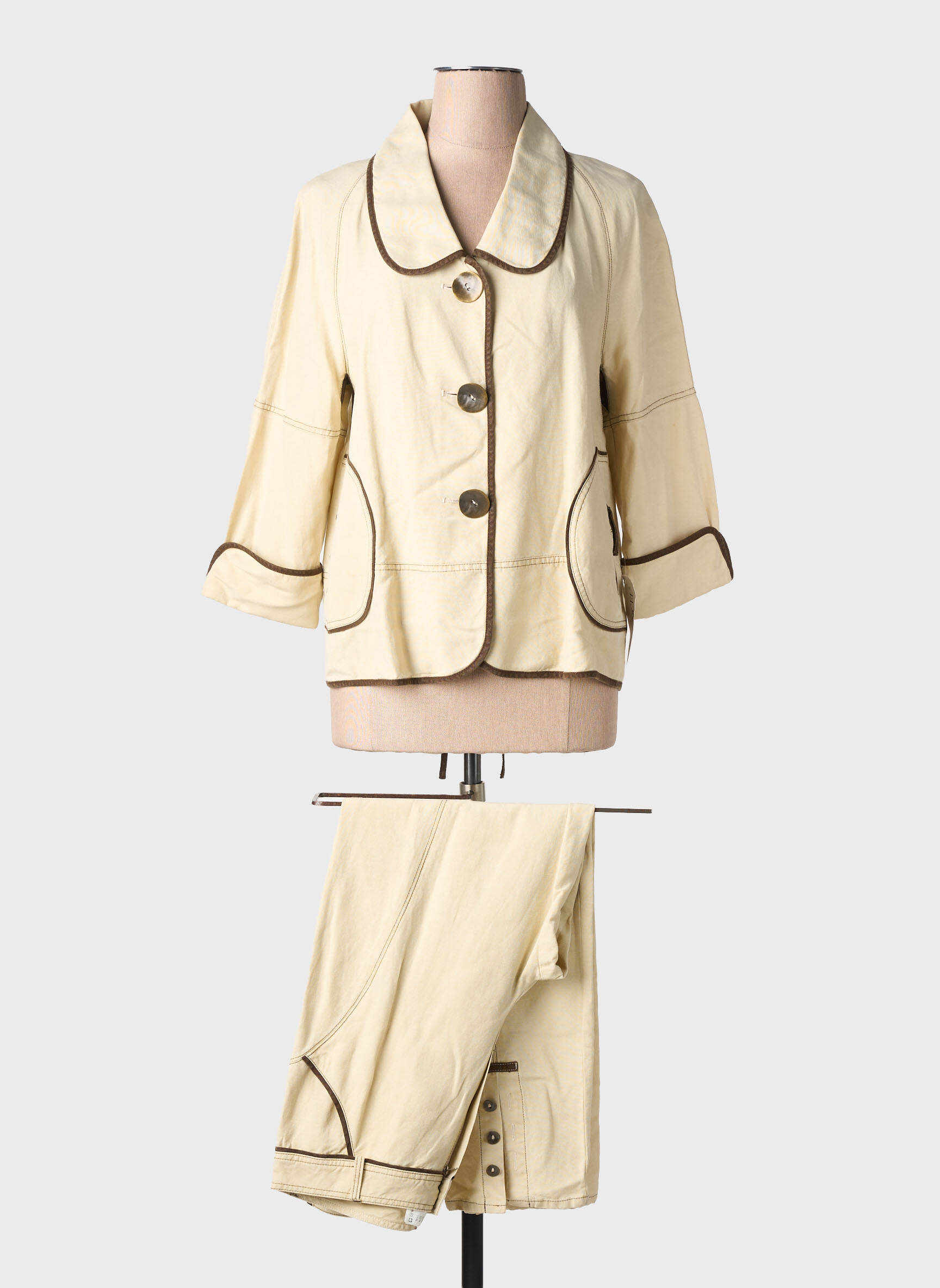 Ensemble pantalon col chemisier beige QUATTRO femme