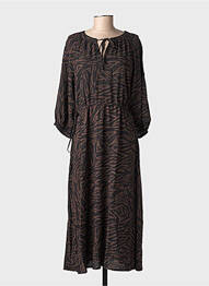 Robe longue imprimé fantaisie manches longues marron SOYACONCEPT femme
