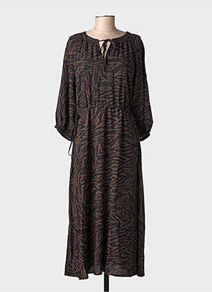 Robe longue imprimé fantaisie manches longues marron SOYACONCEPT femme