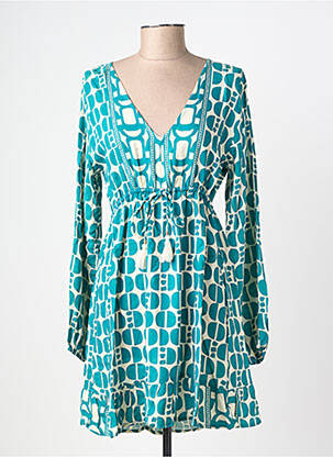 Robe courte coupe évasée manches longues vert ISLA BONITA femme