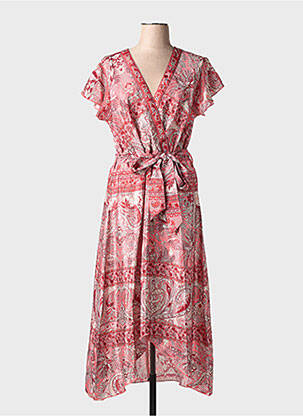 Robe longue imprimé fantaisie manches courtes rouge TERRE ROUGE femme