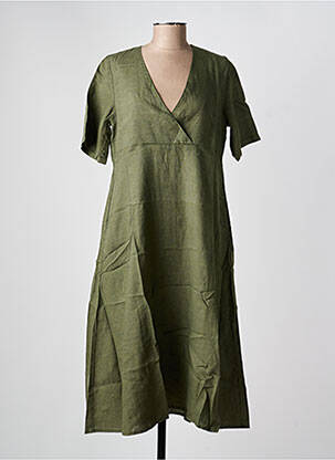 Robe mi-longue tissage crêpe manches courtes vert COUTURIST femme