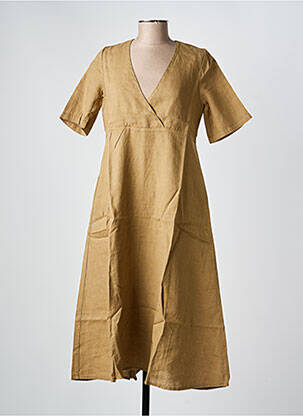 Robe mi-longue tissage crêpe manches courtes marron COUTURIST femme