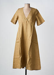 Robe mi-longue tissage crêpe manches courtes marron COUTURIST femme