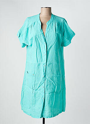 Robe mi-longue tissage crêpe manches courtes bleu COUTURIST femme
