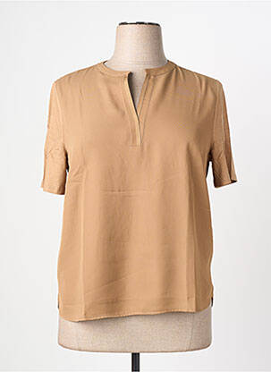 Blouse tissage crêpe manches courtes marron FRANK WALDER femme