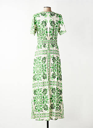 Robe longue tissage popeline manches courtes vert LA PETITE ETOILE femme