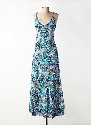 Robe longue manches bretelles ajustables fines bretelles bleu KALI YOG femme