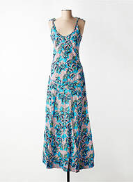 Robe longue manches bretelles ajustables fines bretelles bleu KALI YOG femme