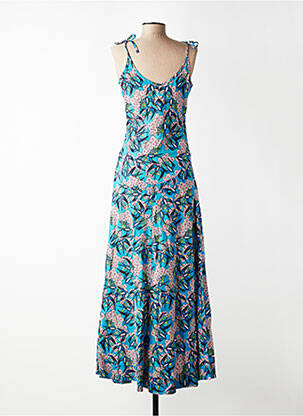 Robe longue manches bretelles ajustables fines bretelles bleu KALI YOG femme
