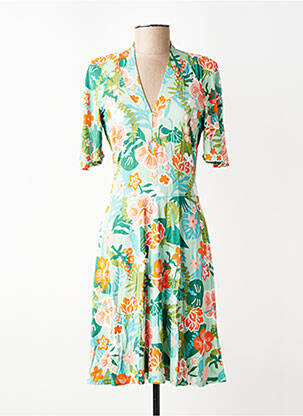Robe mi-longue imprimé fleurs manches courtes vert BLUTSGESCHWISTER femme