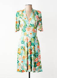 Robe mi-longue imprimé fleurs manches courtes vert BLUTSGESCHWISTER femme