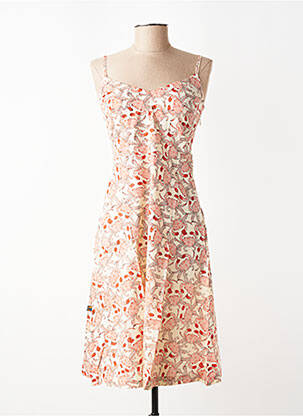 Robe mi-longue imprimé fantaisie fines bretelles beige KALI YOG femme