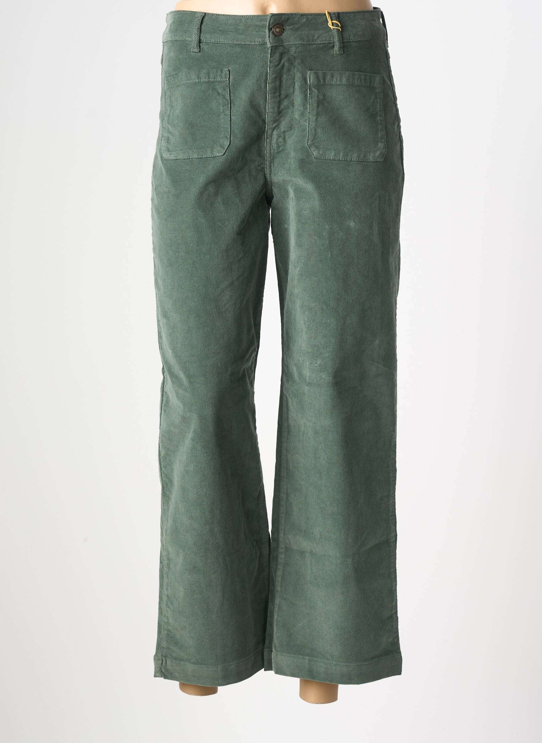 Pantalon droit fermeture zippée sous rabat boutonné vert KANOPE femme