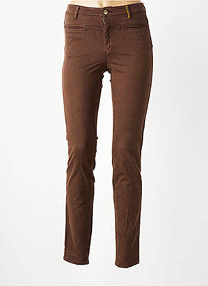 Pantalon slim tissage popeline taille normale marron COUTURIST femme