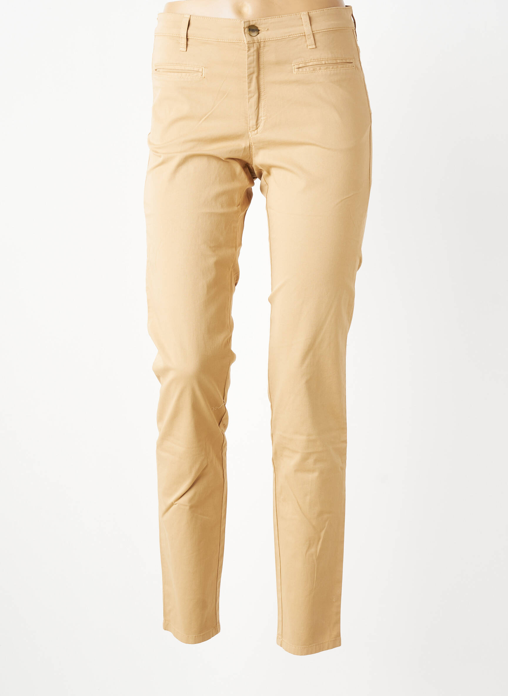 Pantalon slim tissage popeline taille normale marron COUTURIST femme