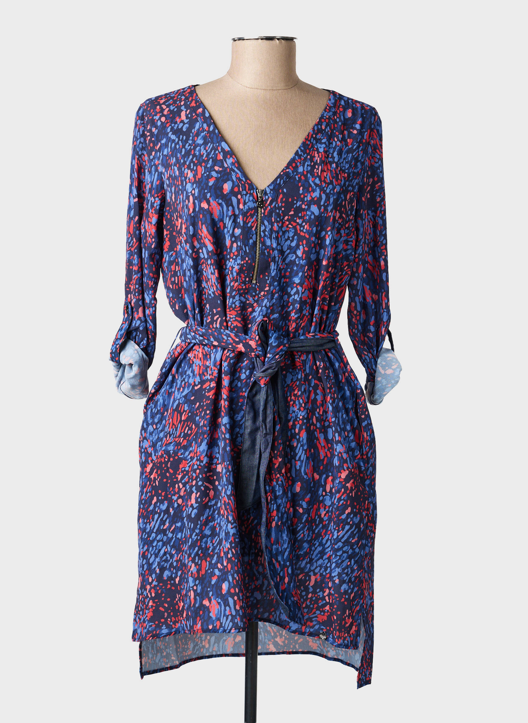 Robe mi-longue imprimé fantaisie manches longues bleu SALSA femme