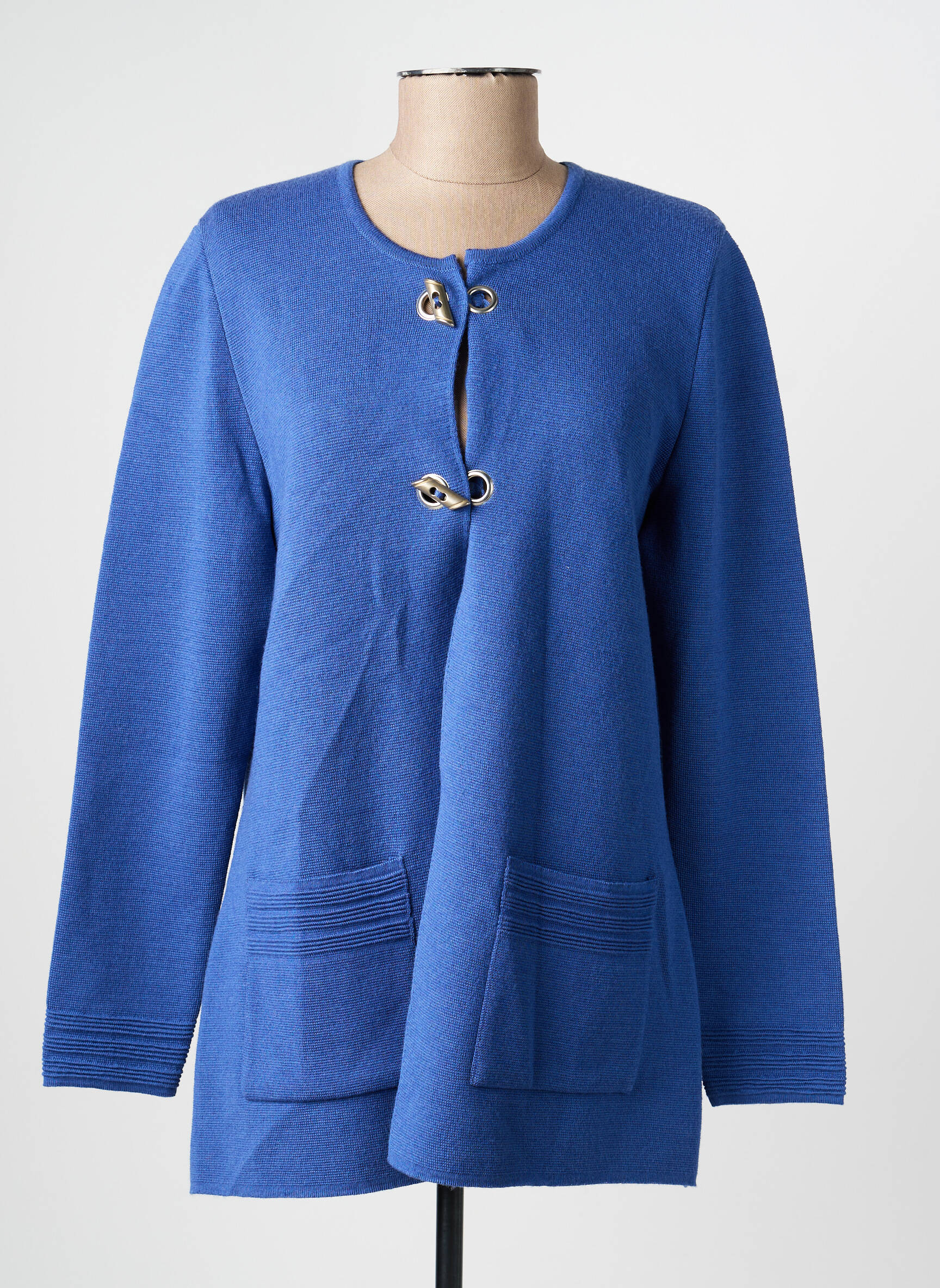 Gilet manches longues col rond bleu PAUPORTÉ femme