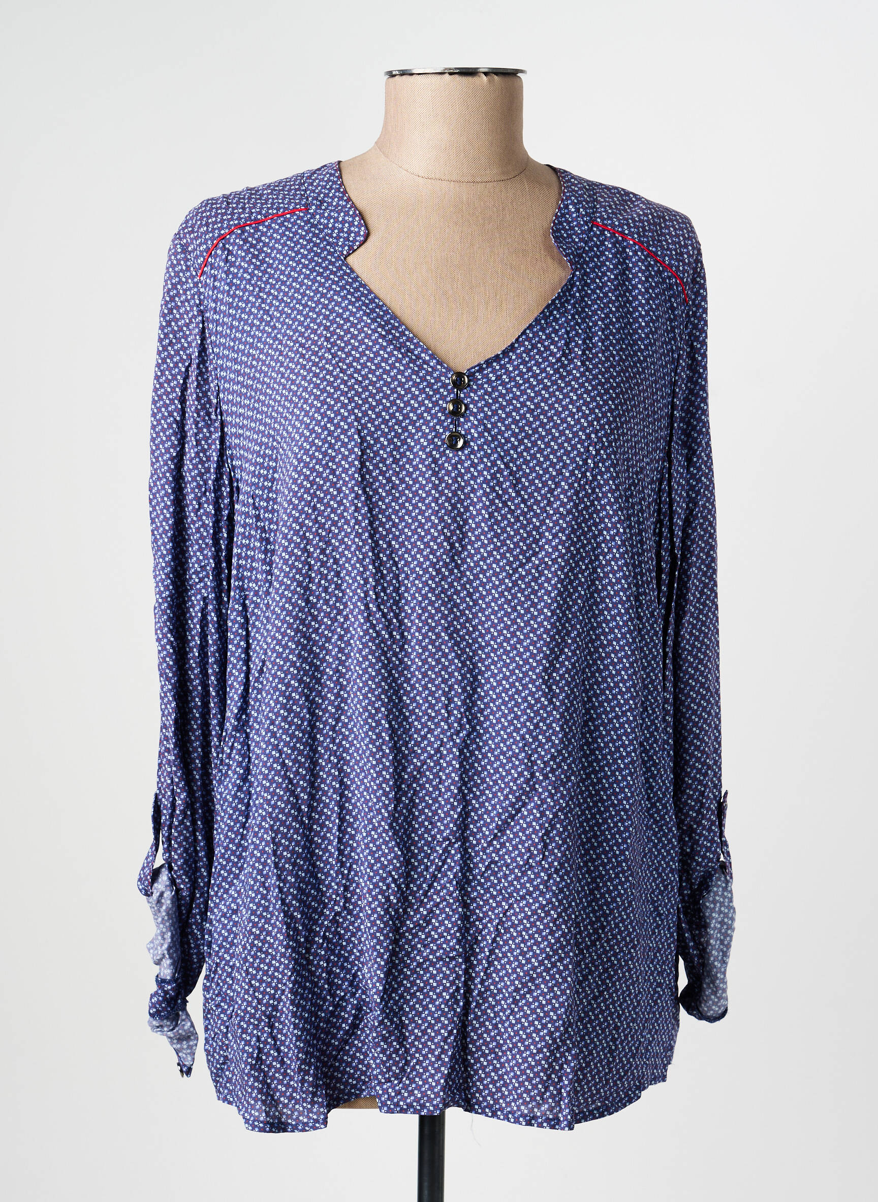 Blouse tissage popeline manches longues bleu PAUPORTÉ femme