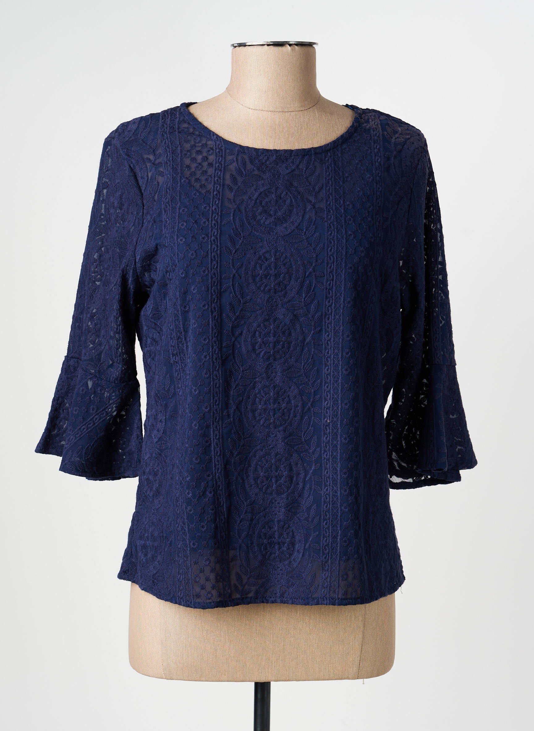 Top coupe cintrée manches 3/4 bleu CHRISTINE LAURE femme