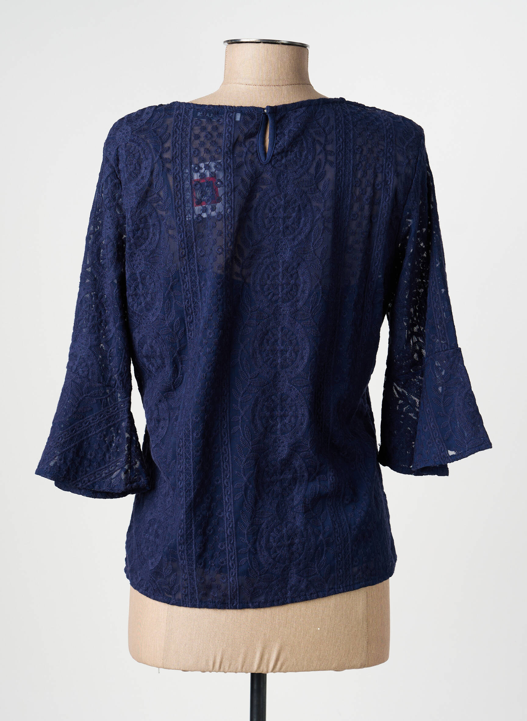 Top coupe cintrée manches 3/4 bleu CHRISTINE LAURE femme