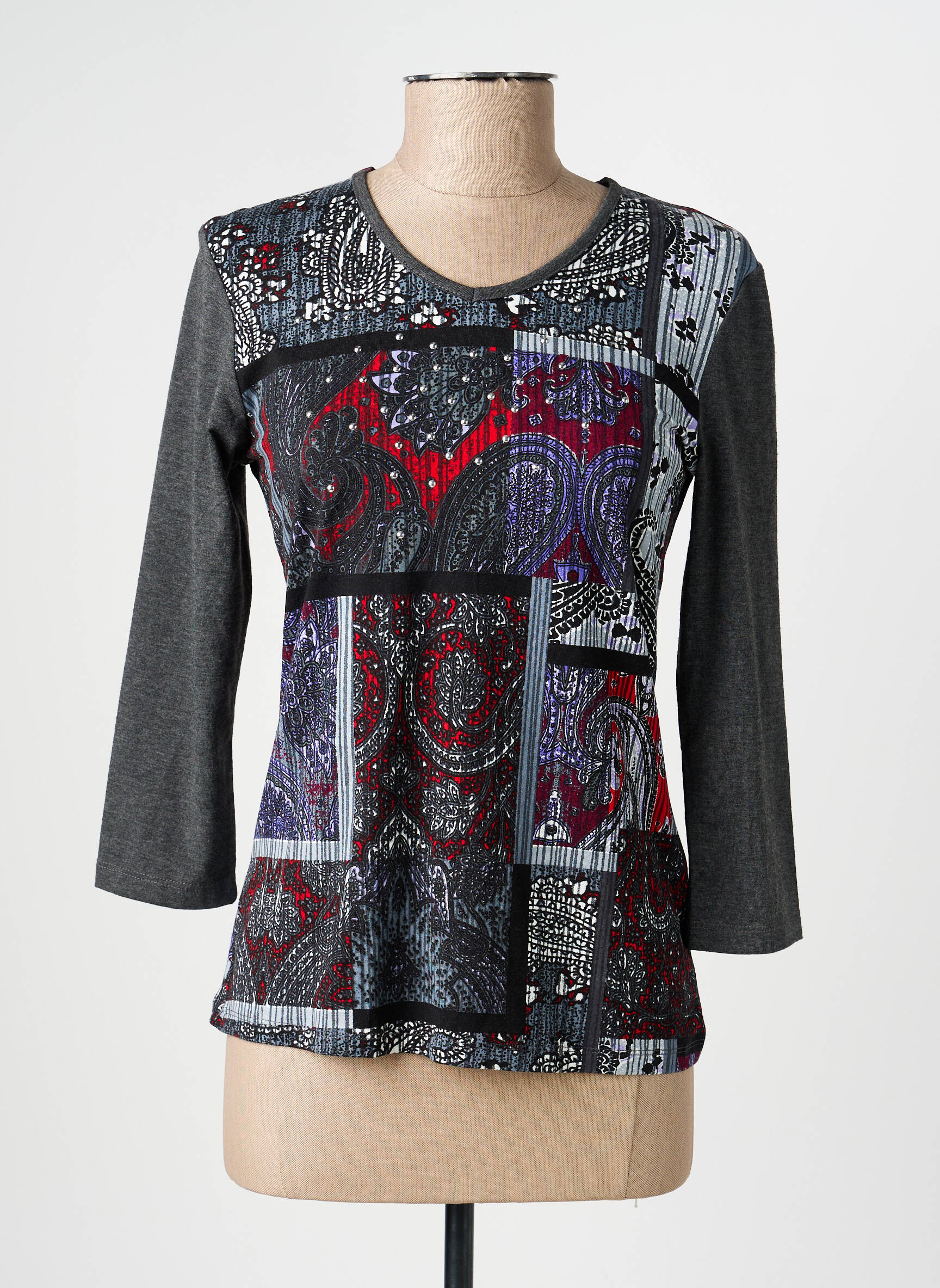 T-shirt manches 3/4 manches 3/4 gris CHRISTINE LAURE femme