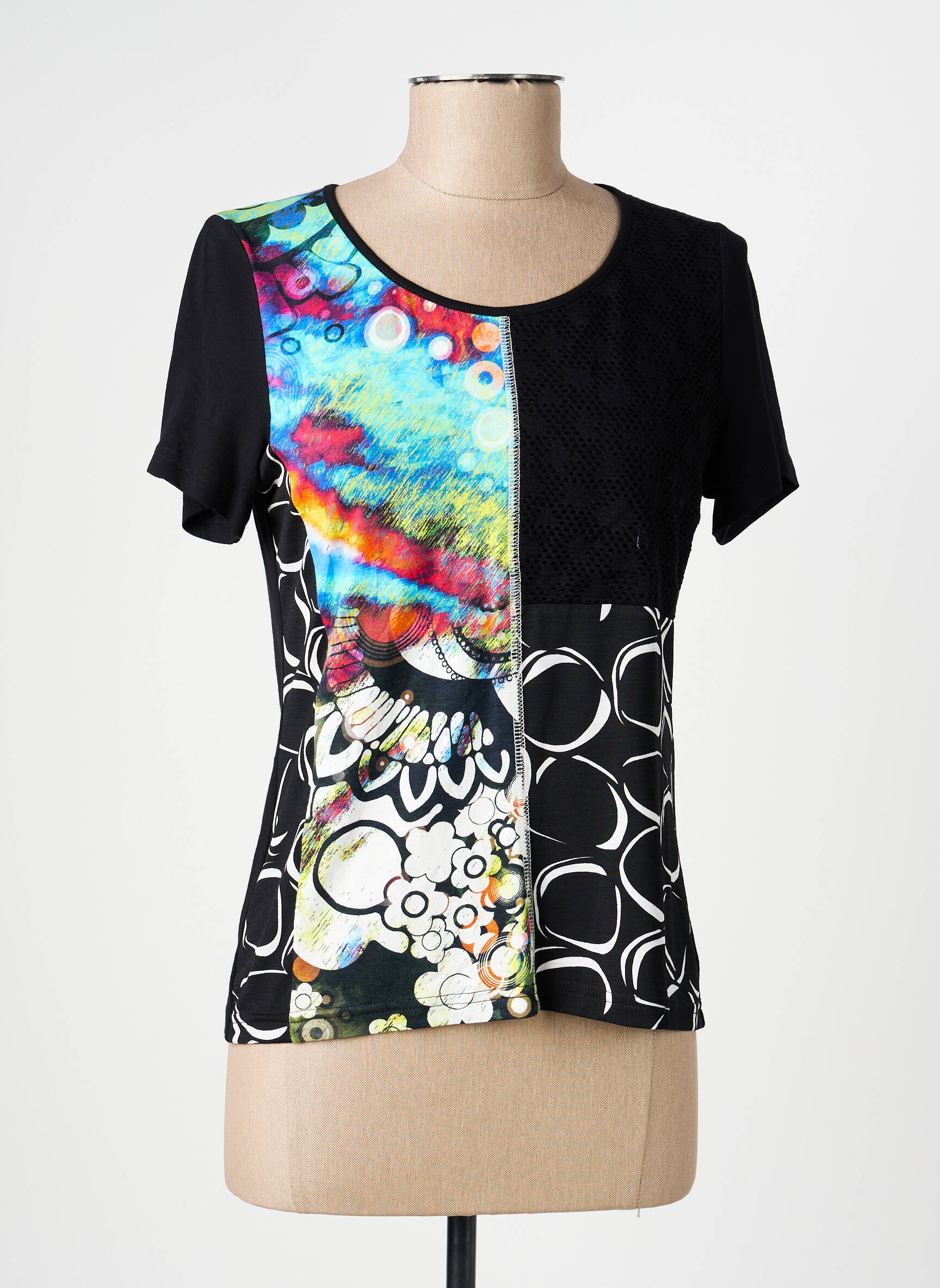 T-shirt imprimé fantaisie manches courtes noir PAUSE CAFE femme