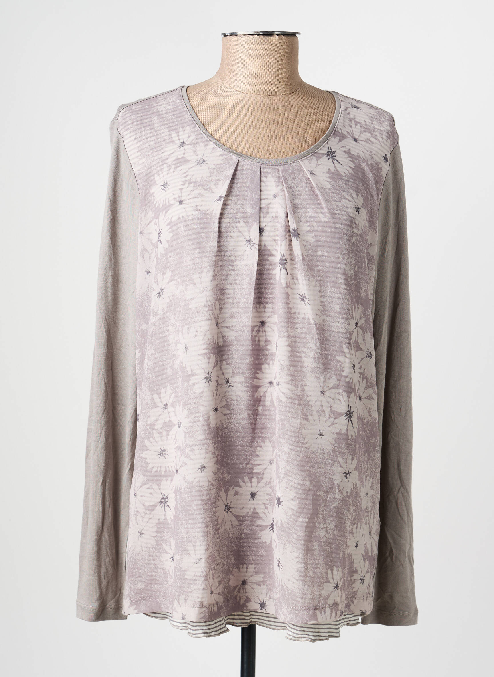 Top tissage crêpe manches longues gris OLSEN femme
