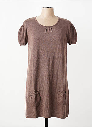 Robe pull tissage chiné manches courtes marron KATMAI femme