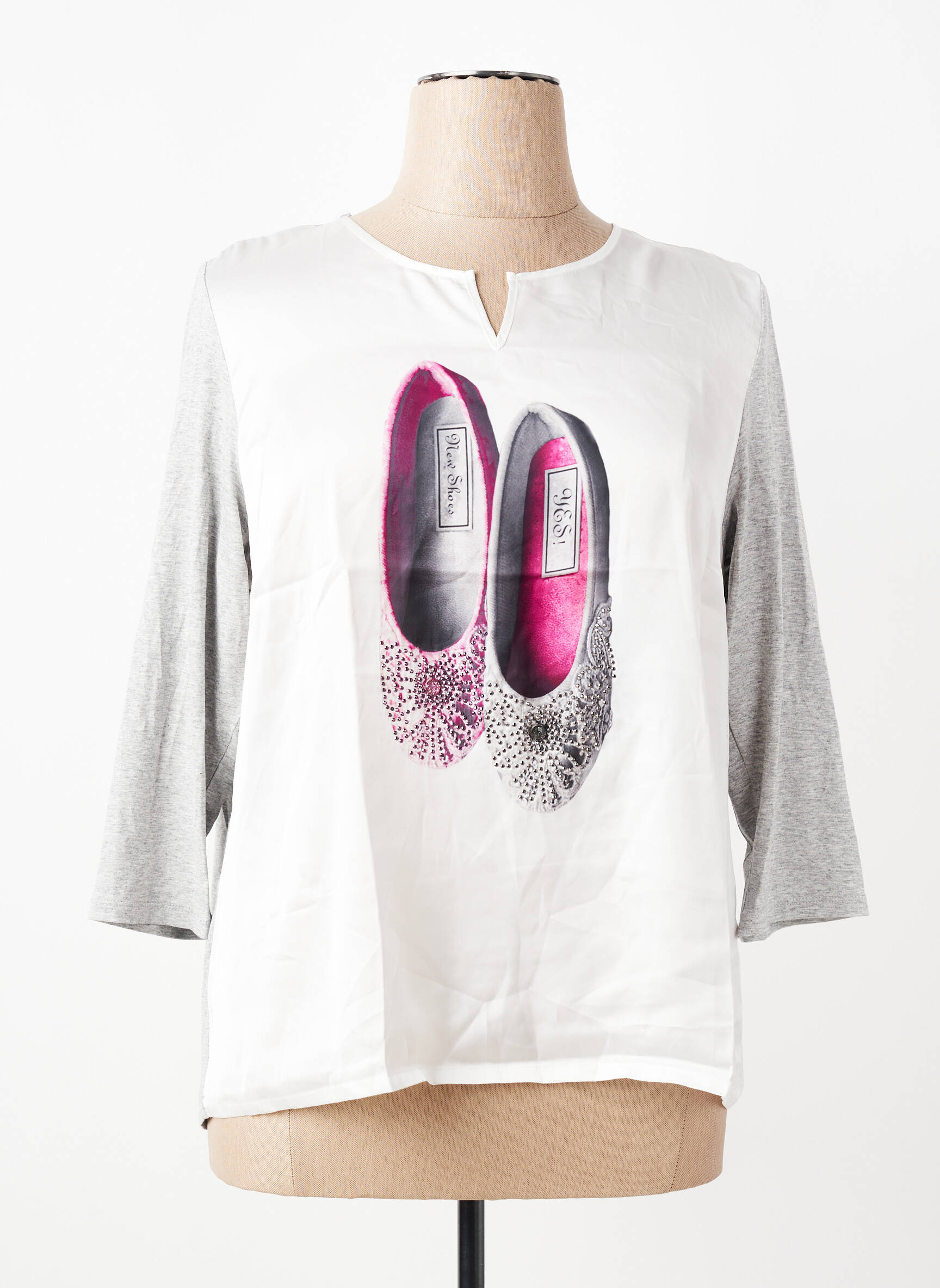Top imprimé fantaisie manches 3/4 gris THOMAS RABE femme