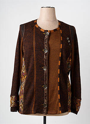 Gilet manches longues col rond marron PAUSE CAFE femme