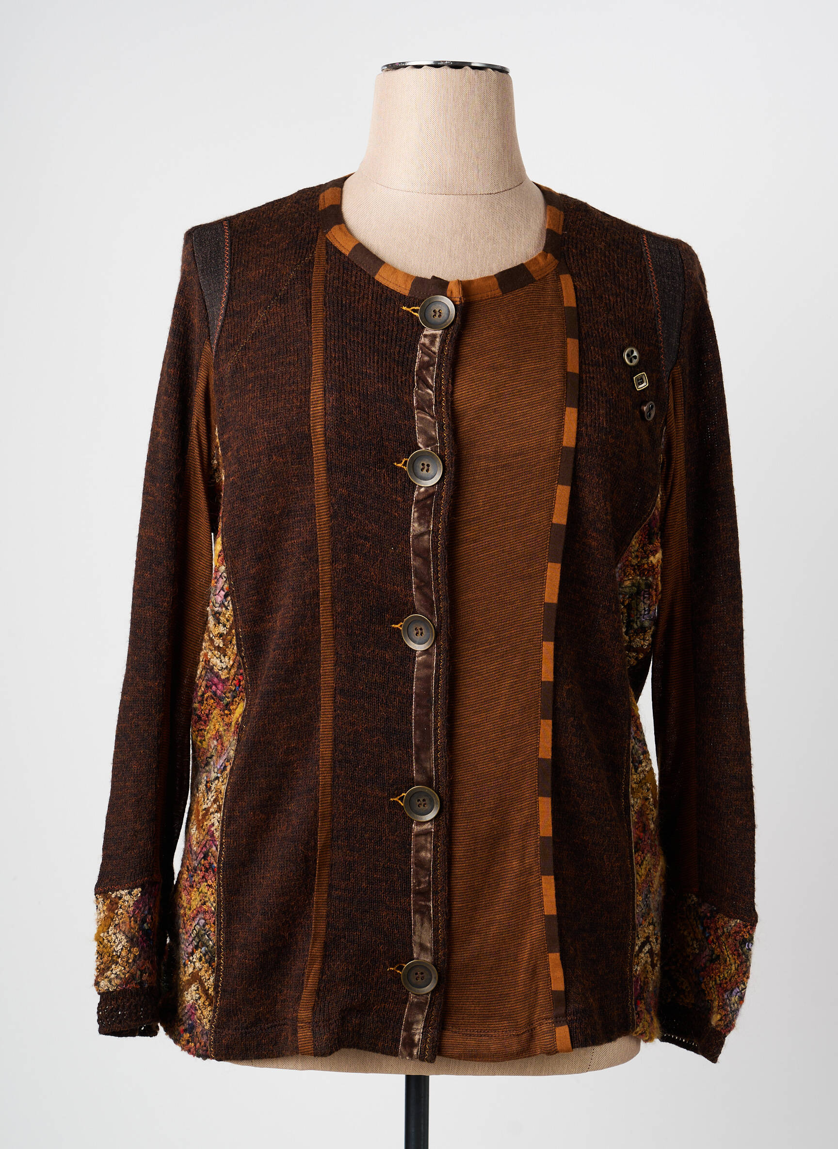 Gilet manches longues col rond marron PAUSE CAFE femme