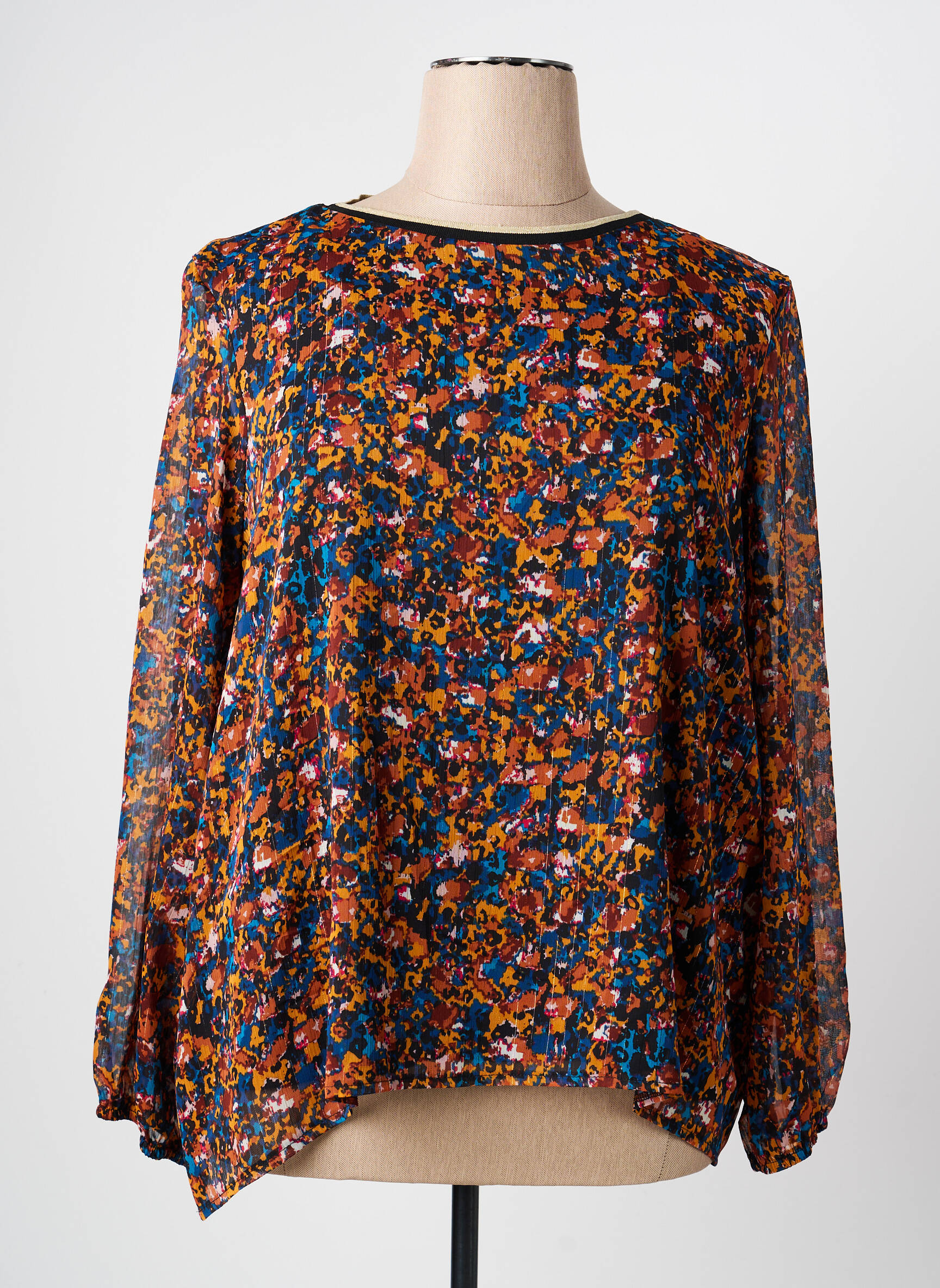 Blouse imprimé fantaisie manches longues marron CHRISTINE LAURE femme